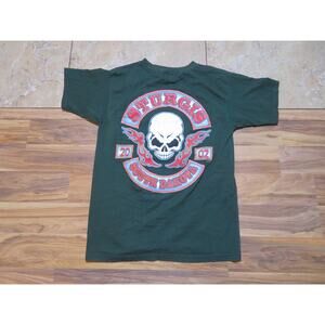 Sturgis Bike Rally 2002 Skull Double Sided Graphic Green T-shirt Sz M Fruit Loom
